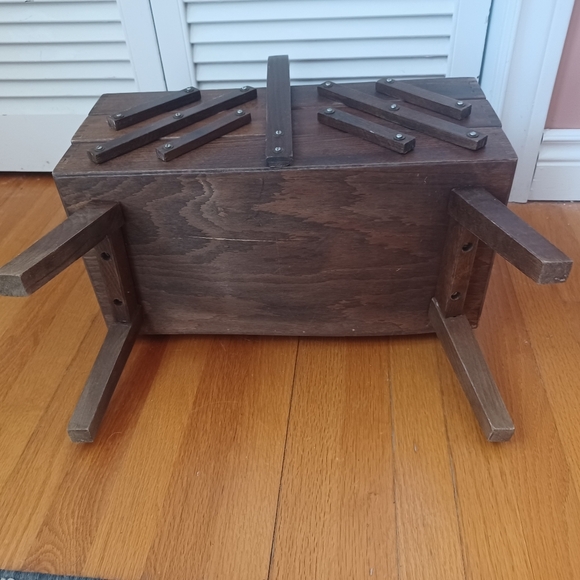 Vintage Accordion Wooden Sewing Box, 3 Tier - Picture 13 of 16